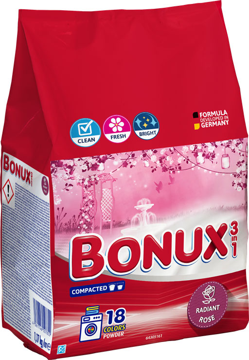 Bonux prací prášok na farebné prádlo radiant rose 1,17KG/18PD