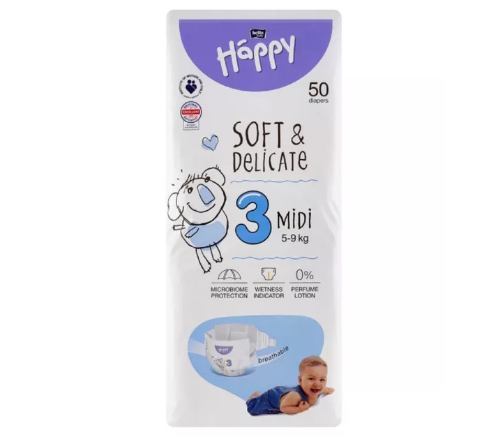 Bella Happy Soft&delicate plienky Midi 5-9kg 50ks