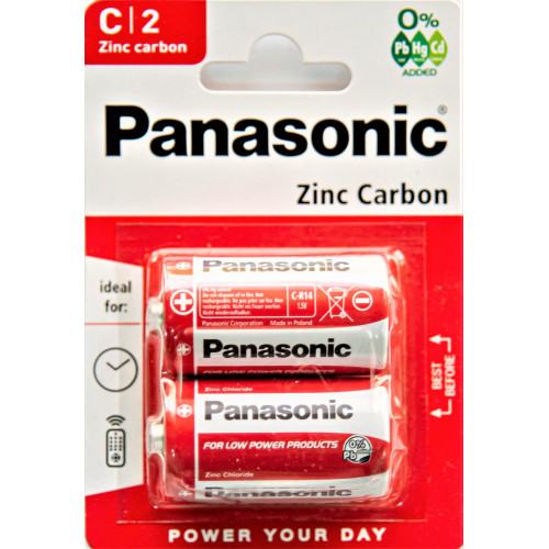 PANASONIC Zinkouhlíkové batérie Red Zinc R14RZ/2BP EU C 1,5V 2ks