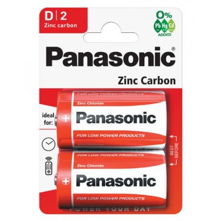 PANASONIC Zinkouhlíkové batérie Red Zinc R20RZ/2BP EU D 1,5V 2ks