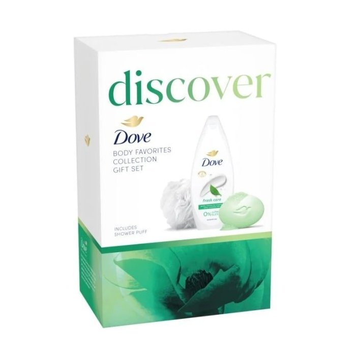 Dove darčeková kazeta DISCOVER sprchový gél 250ml + mydlo 90g + špongia na telo